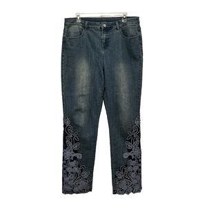 Soft Surroundings EUC‎ Embroidered Jeans Womens 14 Blue Floral Beaded 2BW67